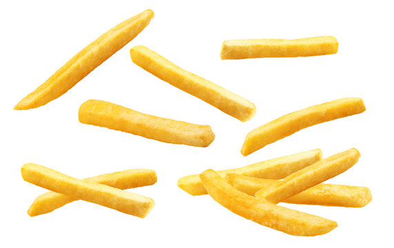 French fries isolated or flying french potato fries. PNG transparency 