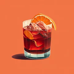 Foto op Plexiglas Negroni cocktail drink. Flat illustration style. Generative ai © ink drop