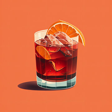 Negroni cocktail drink. Flat illustration style. Generative ai