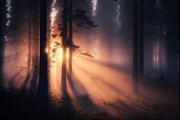 sunrise in the forest, ai generated