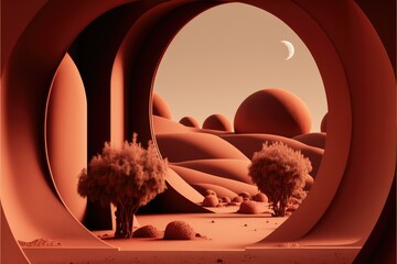 terracotta color Minimal architectural space , ai generated
