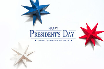 President's day.American handmade stars on white background.President's day background, holiday card. DIY festive flat lay. presidential day zero waste, paper, eco postcard.