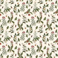 wild plants. Seamless pattern. watercolor illustration