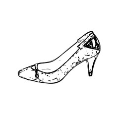 Black and white sketch of a woman's shoe design with transparent background