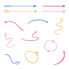 Hand drawn infographic elements on white. Abstract multicolored arrows. Line art. Colorful illustration. Doodles for artwork