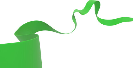 Green ribbon isolated on transparent background. 3d rendering