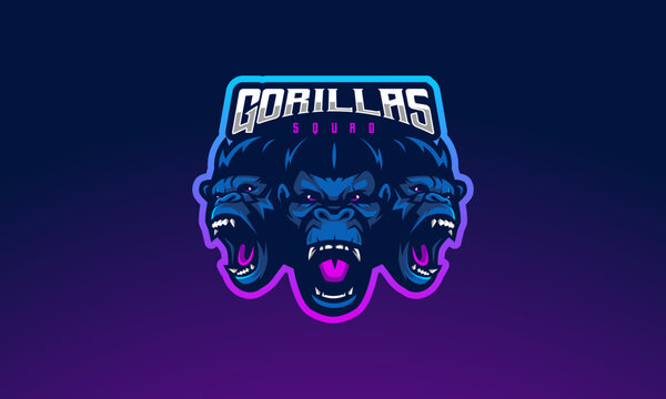 Gorilla esport gaming mascot logo design illustration. Three gorillas rampage for yours team squad