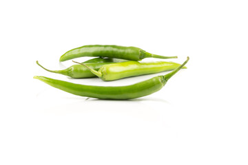 fresh green chili on white background