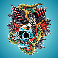 Eagle Skull  Tattoo Illustration