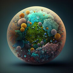 A close up shot of bacteria and virus cells.
