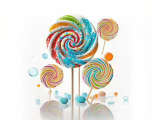 Fototapeta na wymiar A set of colorful lollipops isolated on a white background.Generative AI. 