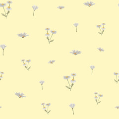 Watercolor pattern wildflowers, dark background light, chamomile