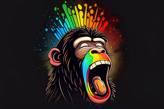 cartoon of a bored Monkey yawning with a rainbow coming out of it's mouth