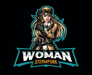 Steampunk Gun Woman Logo Design