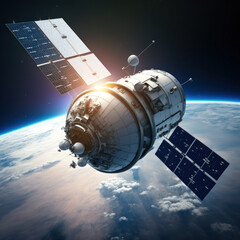 satellite in orbit in space. telecommunication technology. generative ai