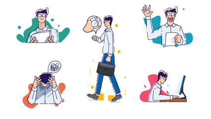Office man working  with emotion vector design 