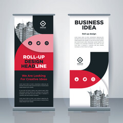 Modern Business Roll Up. Standee Design. Banner Template. Presentation and Brochure. Geometric x-banner and flag-banner advertising. Vector illustration.