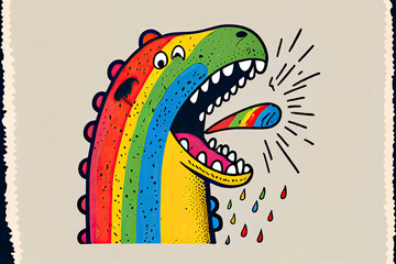 cartoon of a bored Crocodile yawning with a rainbow coming out of it's mouth