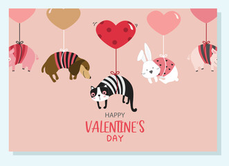 Cute animal with Valentine's day balloon.February 14. Design with cute animal.love, couple, heart, valentine,Vector illustrations. - 567008562