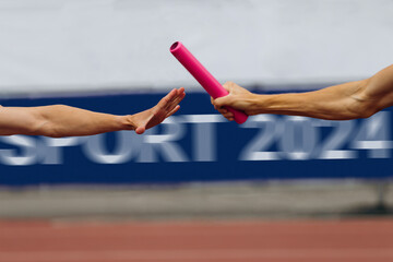 men relay race in background banner Sport 2024