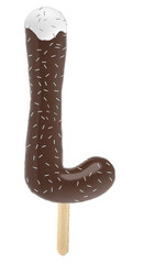 Letter L uppercase chocolate popsicle with cream and sprinkles - 3d rendering
