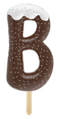 Letter B uppercase chocolate popsicle with cream and sprinkles