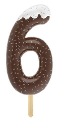 number 6 chocolate popsicle with cream and sprinkles