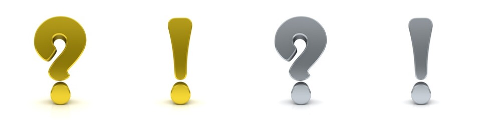 Question mark exclamation point exclamation point silver gold colored isolated on white background 3d graphic illustration