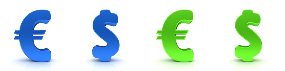 Euro Dollar € $ sign blue green 3d