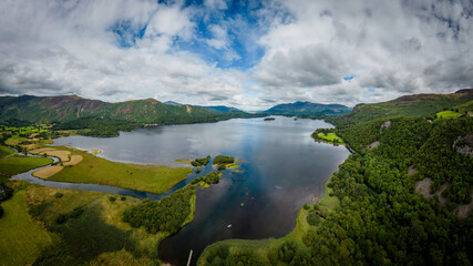 Beautiful panoramic view of Derwentwater at Surprise View