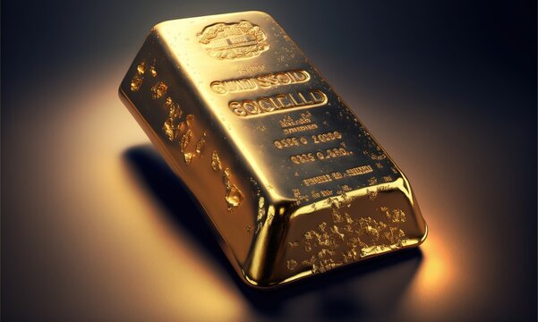 Gold ingots and bars at dark background. Generative AI.