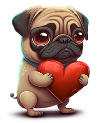 cute pug holding a heart, generative ai - 567012393