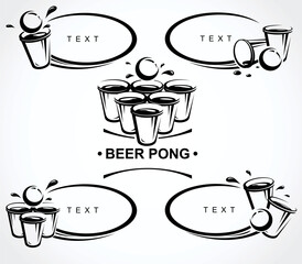 Beer pong collection labels and elements set. Collection icon beer pong . Vector - obrazy, fototapety, plakaty