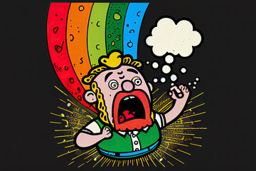 cartoon of a bored St. Patrick's yawning with a rainbow coming out of it's mouth