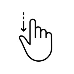 Obraz premium Hand Finger Swipe and Drag Down Line Icon. Pinch Screen, Rotate on Screen Linear Pictogram. Gesture Slide Down Outline Icon. Editable Stroke. Isolated Vector Illustration