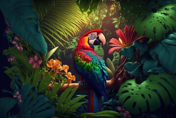 Macaw parrot in the jungle, Generative AI