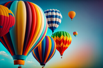 colorful hot air balloons on blue sky, generative ai