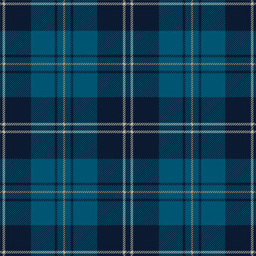 Blue tartan plaid. Scottish pattern fabric swatch close-up. 