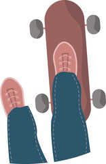 Summer activity badge view from above with one foot putting on skateboard