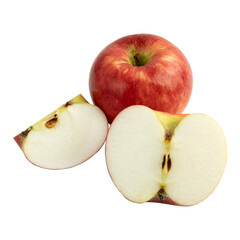 red apple isolated, whole apple and slices on white background, concept organic fruits