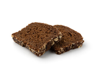 slices of rye bread on white background, side view