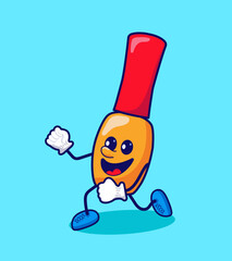 cartoon nail polish on the run. Vector funny character of a tube of nail polish for a nail salon in bright colors