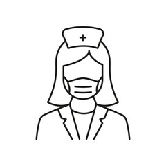 Professional Doctor with Stethoscope Line Icon. Female Physicians Specialist and Assistant Linear Pictogram. Editable Stroke. Isolated Vector Illustration