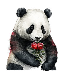 Valentine's Day Cute panda isolated on white background. Bear. Watercolor. Illustration. Clip art....