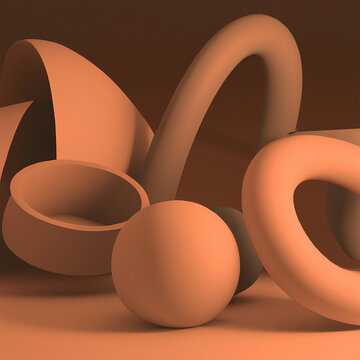 Basic Geometric 3d shapes with lights and shadows in a clay-style render. Generative image ai playing with 3d shapes, basic 3d geometric shapes