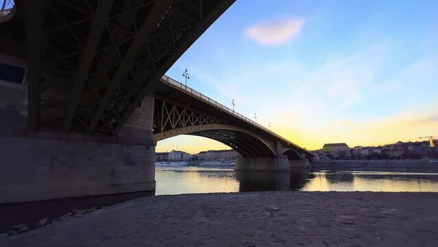 Panorama of three-way Margaret Bridge from Margaret Island, Budapest, Hungary