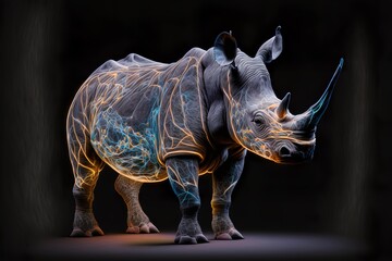 Fototapeta na wymiar Light painted animals, beautiful creatures of nature rhino