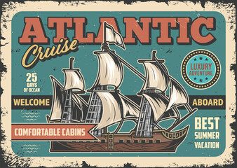 Atlantic cruise vintage colorful flyer