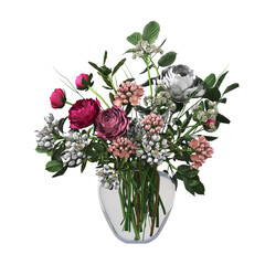 decorative flowers and plants for the interior,  isolated on transparent background, 3D illustration, cg render
