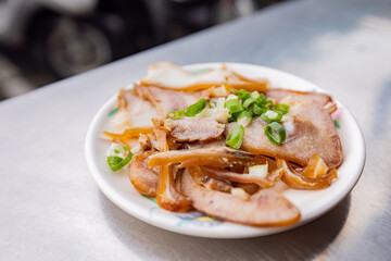 Close up shot of braised pork ear